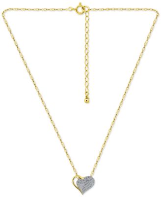 Cubic Zirconia Pav&eacute; Heart Pendant Necklace in Sterling Silver & 18k Gold-Plated, 16" + 2" extender, Created for Macy's