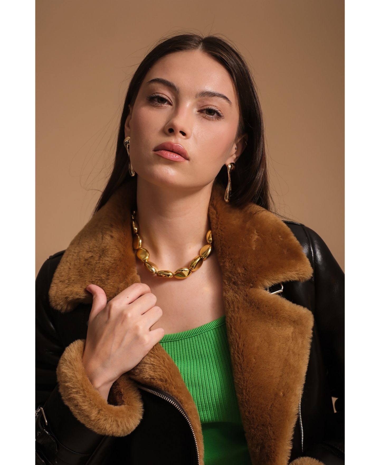 Женская куртка Furniq UK Leather Sheepskin Jacket, Brown, цвет: Коричневый — фото 4