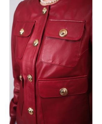 Women's Leather Jacket, Burgundy, Created for Macy's