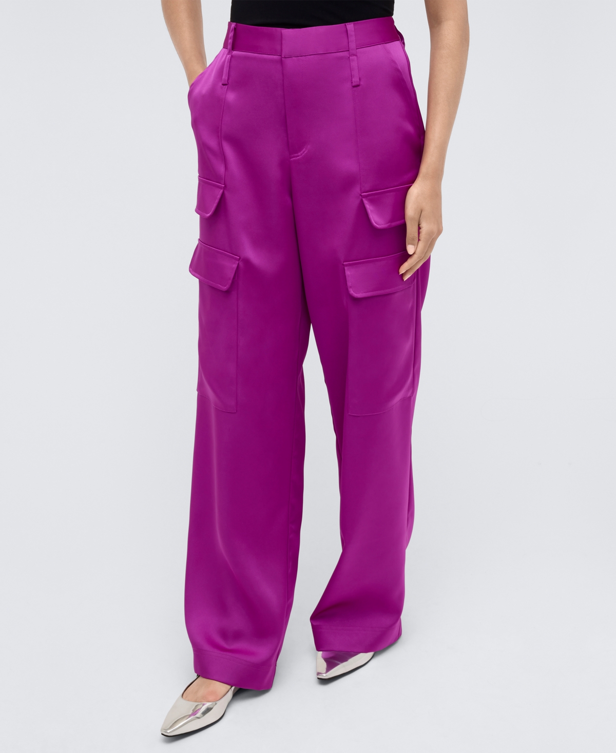 Kenneth Cole Women's High Rise Satin Double Cargo Pants