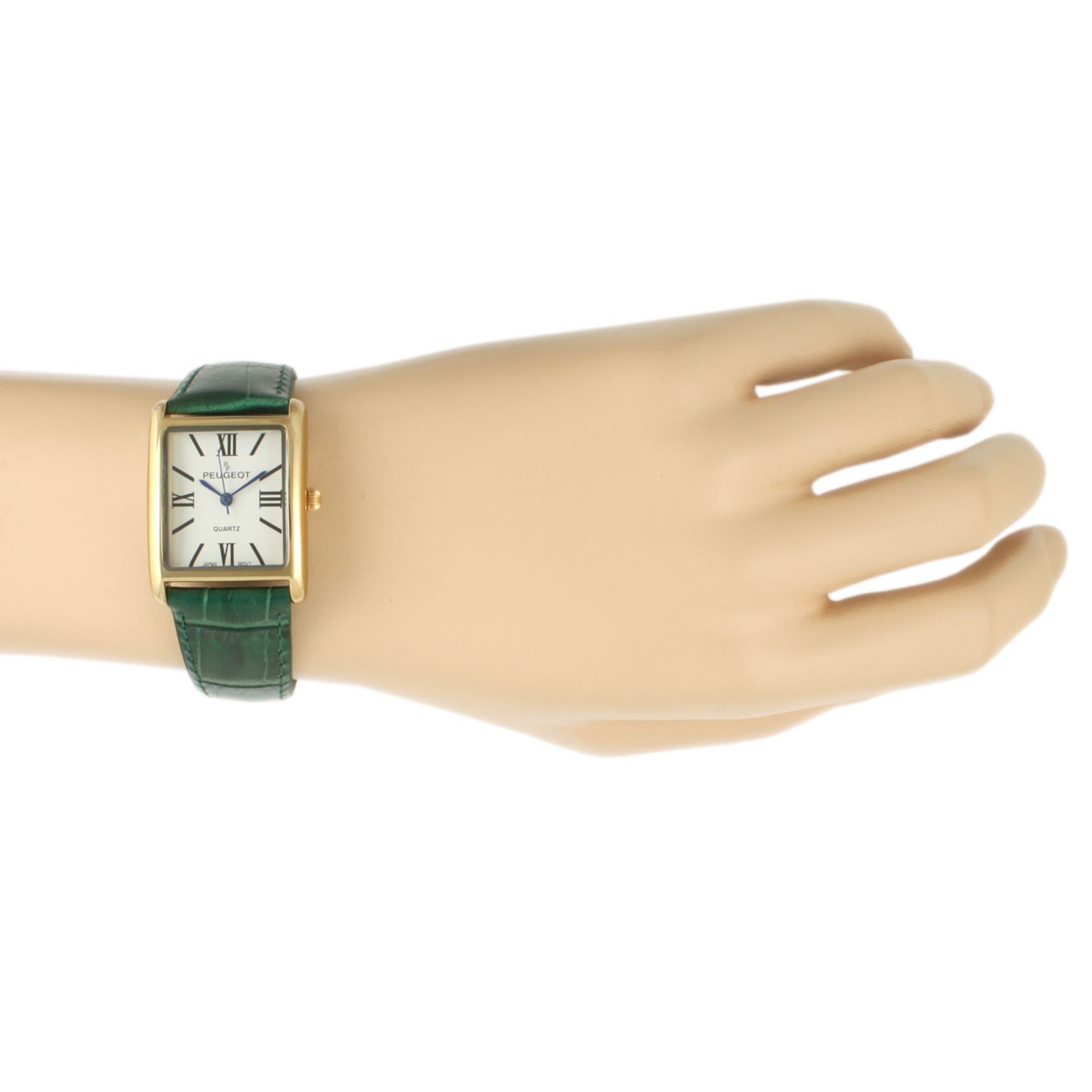 Женские часы Peugeot Tank Watch Roman Dial Green Leather Strap, цвет: Зелёный — фото 3