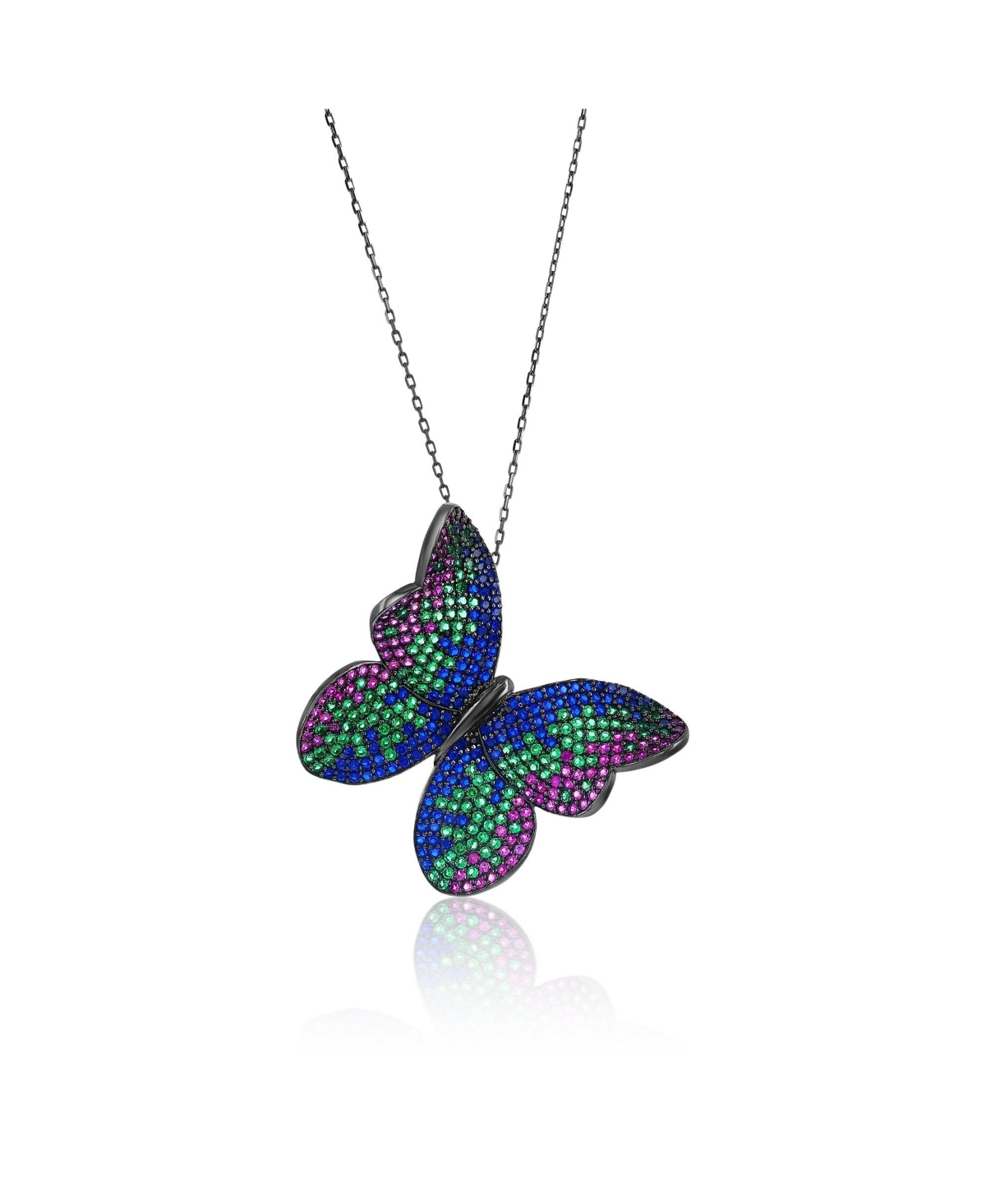 Suzy Levian Black Sterling Silver Multi Color Cubic Zirconia Butterfly Pendant - Blue