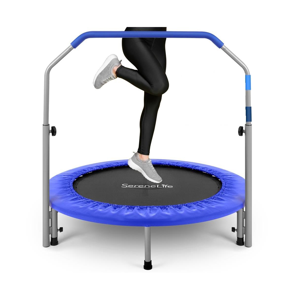 Sports Jumping Fitness Trampoline With Adjustable Handrail - Blue