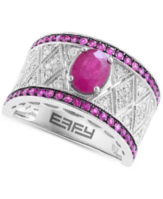 EFFY Collection - Diamond (3/8 ct. t.w.) & Ruby (1-1/4 ct. t.w.) Ring in Sterling Silver