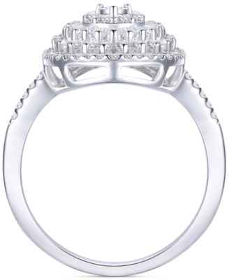 Diamond Round & Baguette Halo Cluster Ring (1/2 ct. t.w.) in 10k White Gold