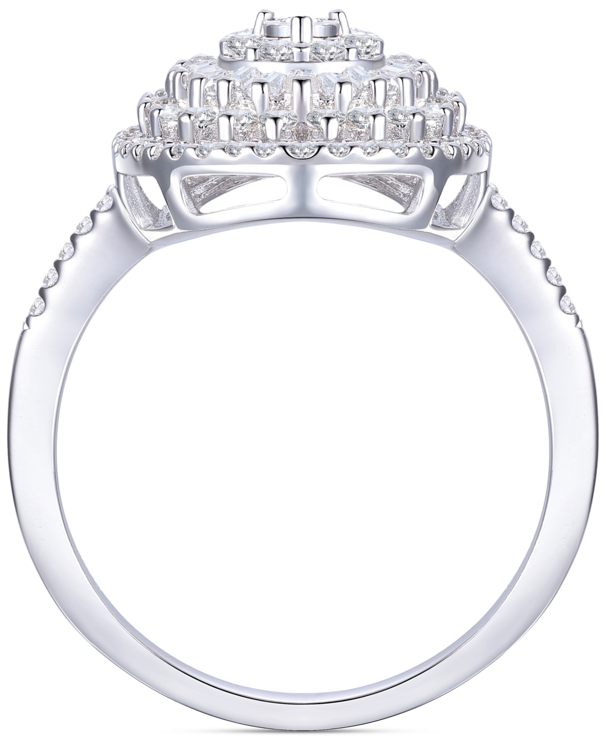 Macy's Diamond Round & Baguette Halo Cluster Ring (1/2 Ct. T.w.) In 10k White Gold In White Gold