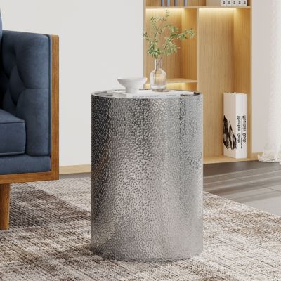 Streamdale Modern Round Accent Table With Hammered Metal And Iron Frame
