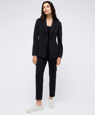 Womens Athletic Stretch One Button Notch Collar Blazer Fly Front Side Panel Slim Ankle Pants