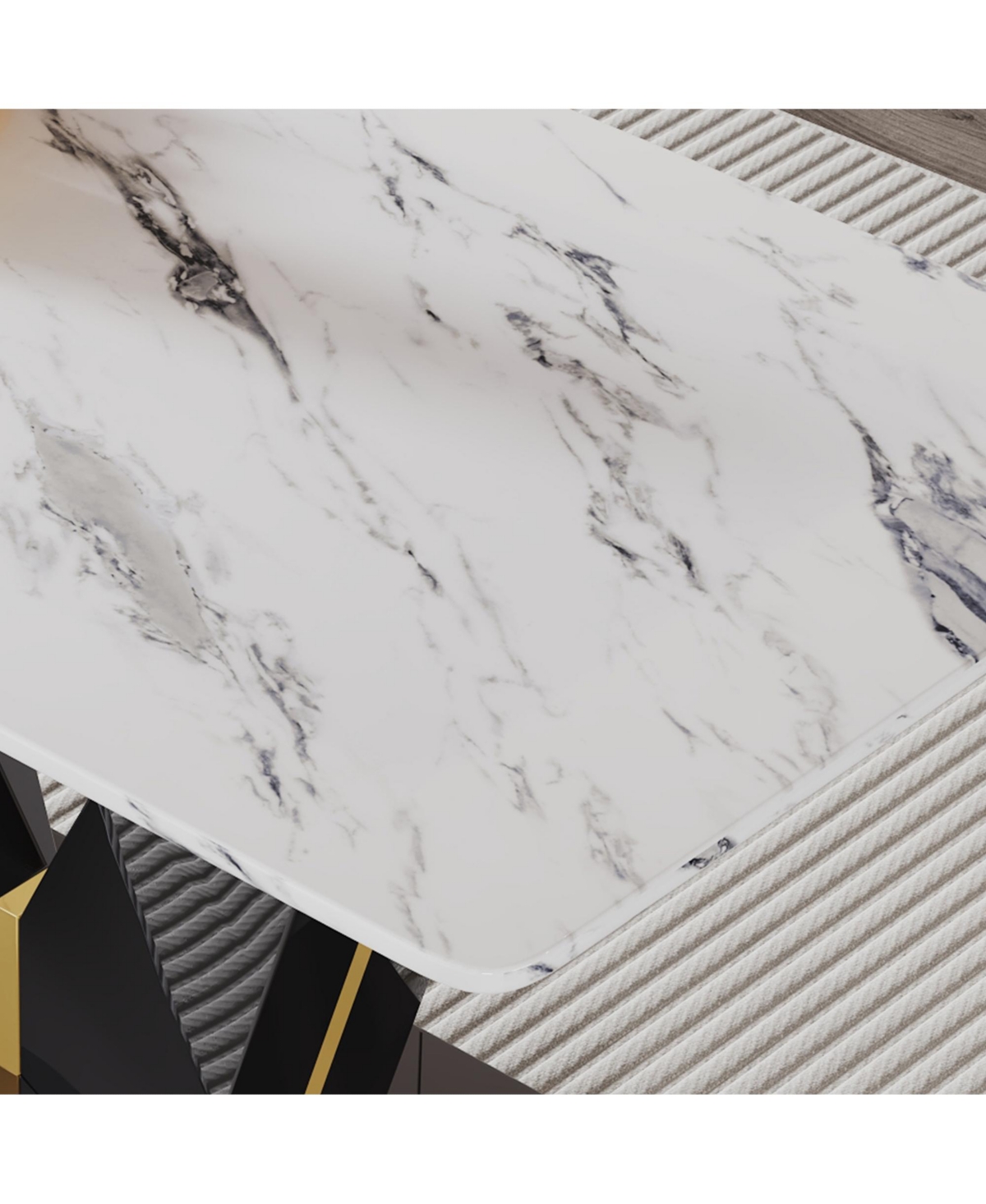 Streamdale Furniture Table and chair set, white imitation marble texture glass tabletop, black Mdf table legs, stable and beautiful. Modern simple din