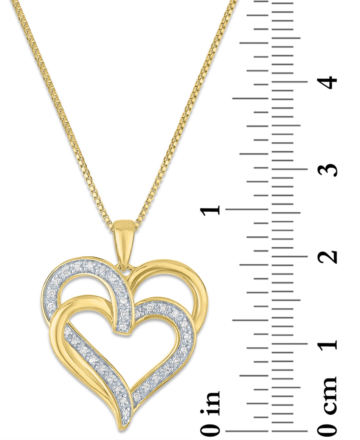 Macy's Diamond Overlap Heart 18" Pendant Necklace (1/10 Ct. T.w.) In Sterling Silver, 14k Gold-plated Sterl In Gold-plated Sterling Silver