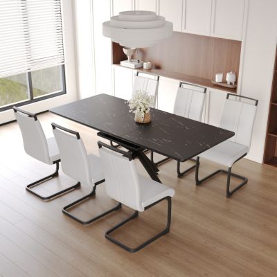Extendable Dining Table Table Set for 6-8 Person for Dining Room, C-shaped Tube Soft padded armless dining chairs and Very elarge Dining Room Table Kitchen Table Chair Set with metal Legs