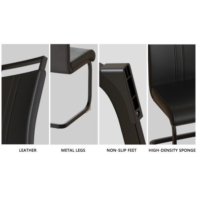 Walnut Circular Table w/ 2 Metal Leg PU Dining Chairs