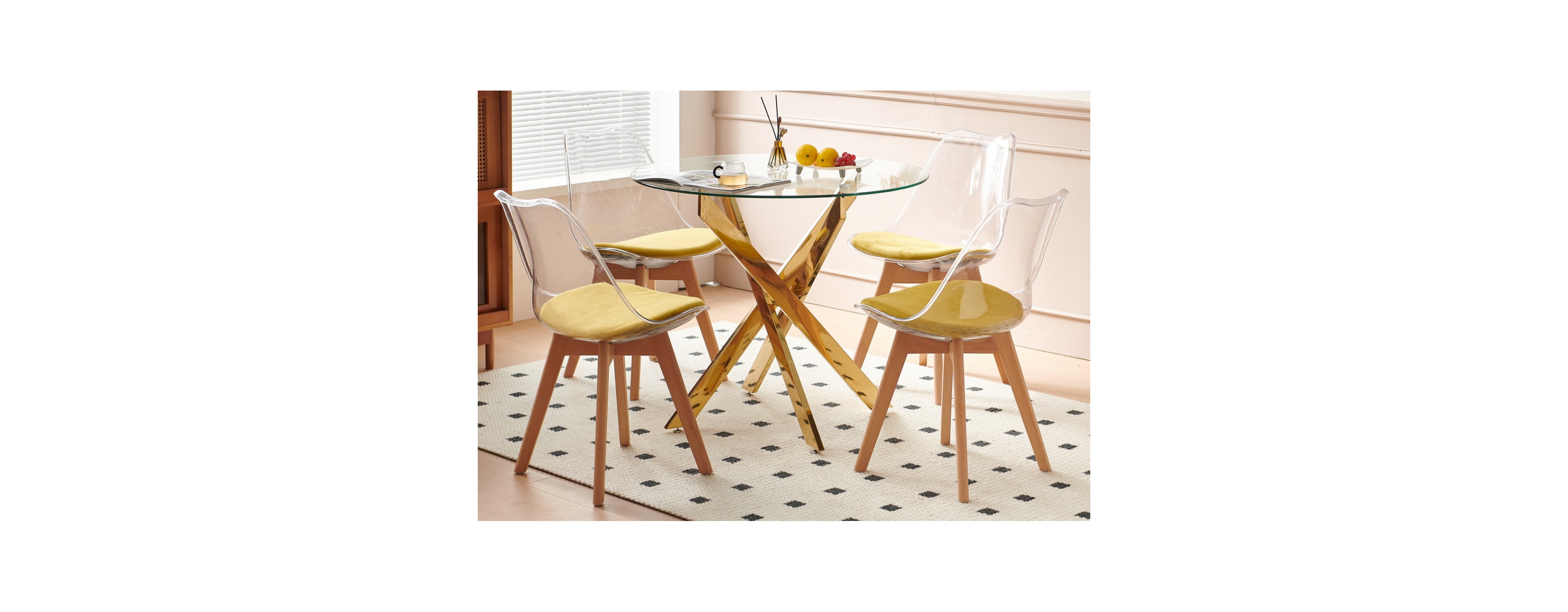 Streamdale Furniture 1+4,5pieces dining set, Table metal leg Dining Table for 4-6 people With glass Table Top, Pedestal Dining Table, End Table Leisur