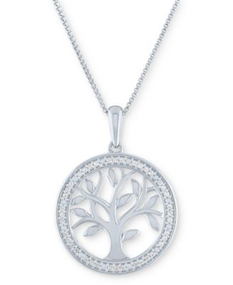 Diamond Tree 18" Pendant Necklace (1/10 ct. t.w.) in Sterling Silver or 14k Gold-Plated Sterling Silver