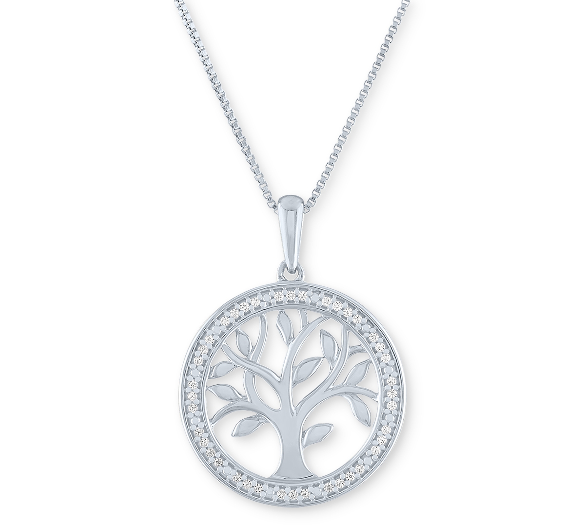 Macy's Diamond Tree 18" Pendant Necklace (1/10 Ct. T.w.) In Sterling Silver Or 14k Gold-plated Sterling Sil In Sterling Silver