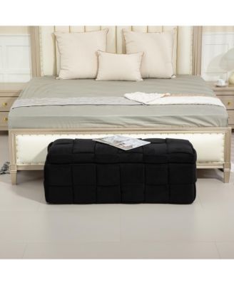 Storage Ottoman, Bedroom End Bench, Upholstered Fabric Storage Ottoman with Safety Hinge, Entryway Padded Footstool, Ottoman Bench for Living Room & Bedroom (Black)
