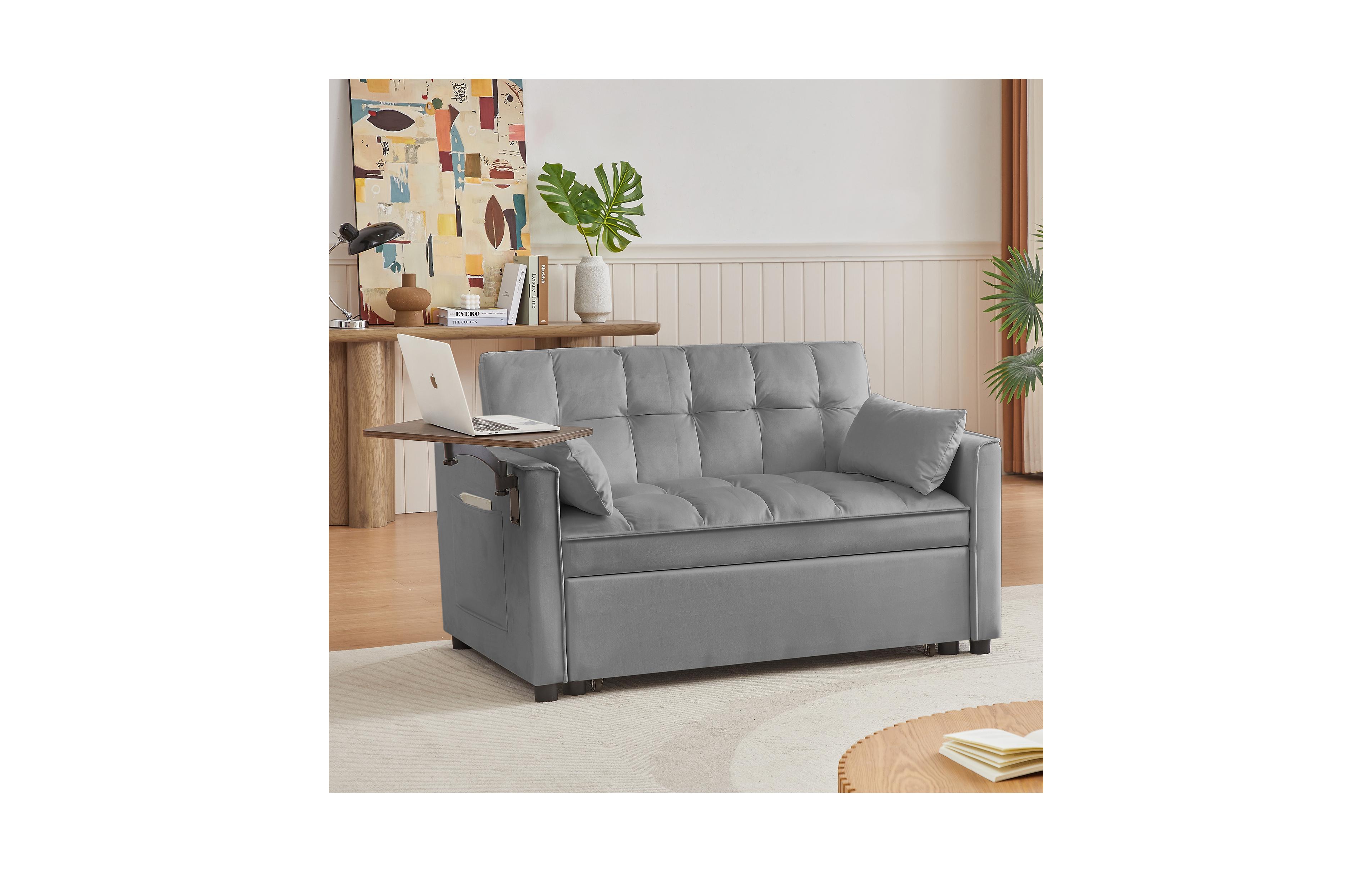 Streamdale Furniture Grey Velvet Loveseat Sofa Bed