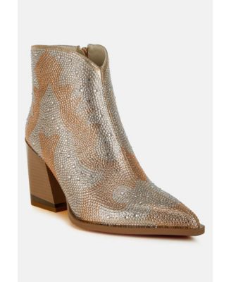 Womens Mugler Rhinestones Embellished Ankle Boots