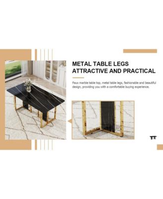 Table and chair set. Modern dining table with MDF top and beautiful MDF legs. Equipped with comfortable PU chairs and metal legs. Suitable for a wide range of decorative styles.