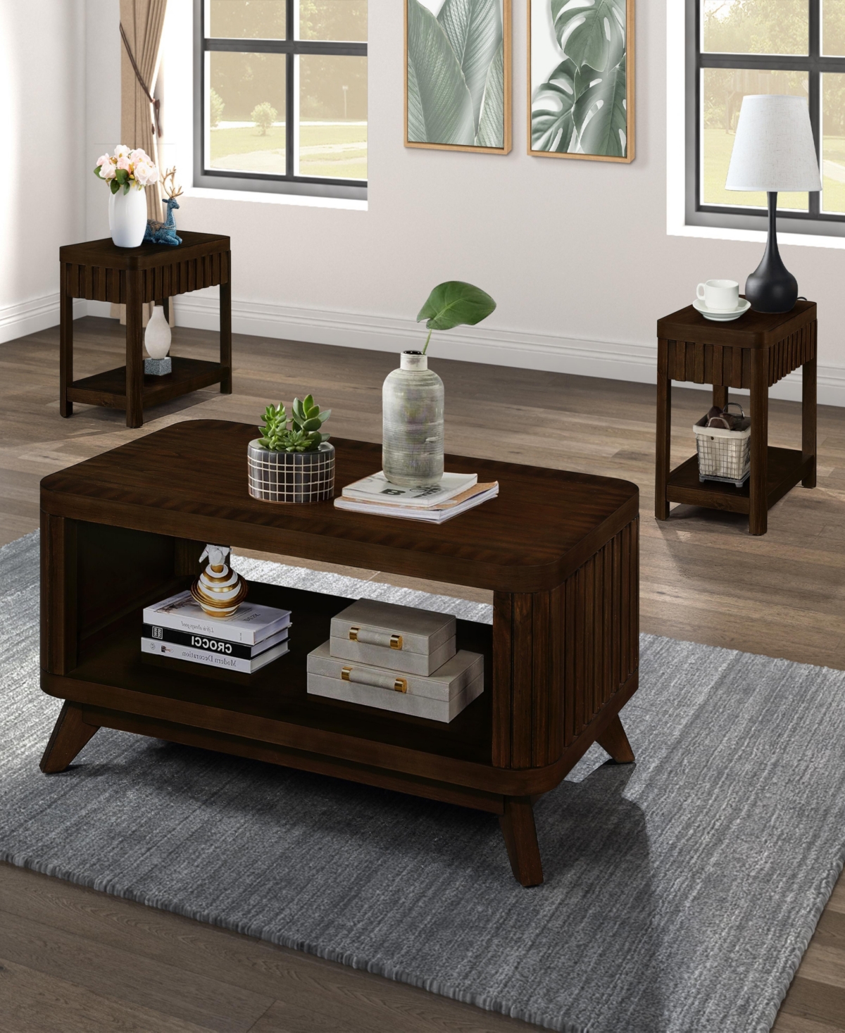 Streamdale Furniture Rectangular Wood Coffee Table for Living Room, 41.5-Inch Coffee Table with Solid Wood Legs, Wood Center Table Tea Table with Open