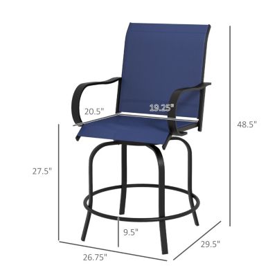 Outdoor Bar Stools with Armrests, Set of 2 360 Swivel Bar Height Patio Chairs with High-Density Mesh Fabric, Steel Frame Dining Chairs for Balcony, Poolside, Backyard, Navy Blue