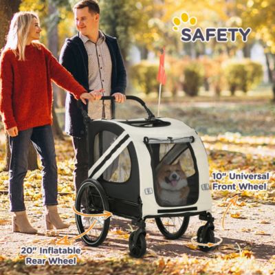 2-in-1 Pet Bike Trailer for Small Dogs, Road-Visibility Bicycle Stroller, Weather-Strong Bike Wagon Trailer Sidecar Attachment, White
