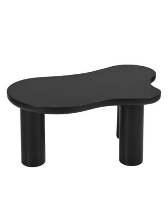 44" x 25.9" Easy Assembly Cloud Coffee Table with 1.5" Thick Tabletop, Cream Style Irregular End Table with 3 Sturdy Legs, Sleek Center Table with Round Edge for Living Room, Black