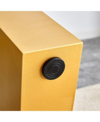 Table and chair set.Large modern rectangular table with 0.4 inch patterned glass tabletop and large MDF table legs.Comes with 8 chairs with faux leather cushioned seats and golden metal legs.