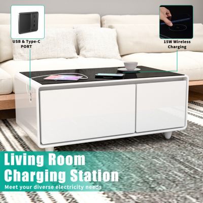 Streamdale Smart Coffee Table w/ Fridge, Speaker, Charging, Lights