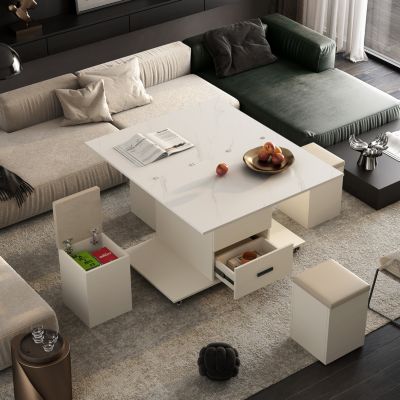 Modern Lift-Top Coffee Table and Stools