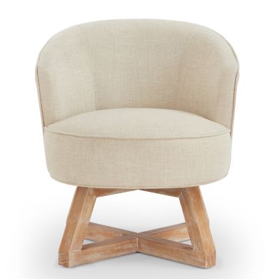 Streamdale Swivel Linen Lounge Chair, Solid Wood Base