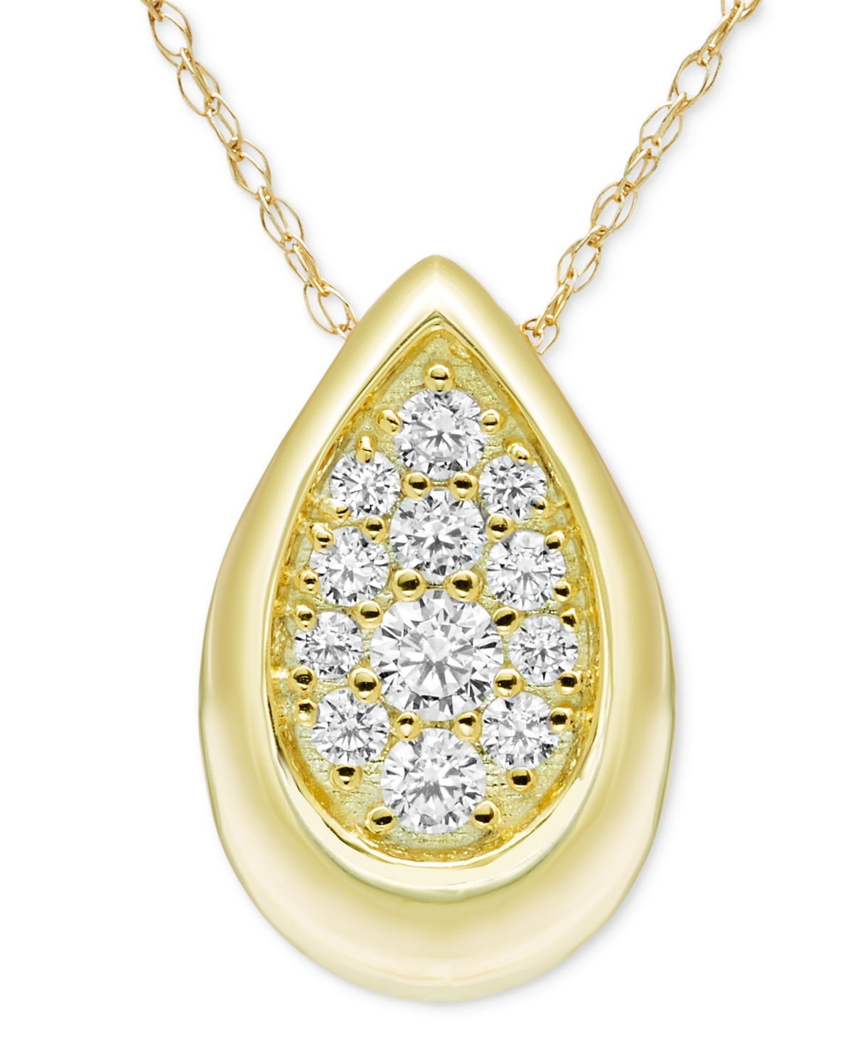 MACY'S DIAMOND TEARDROP CLUSTER 18" PENDANT NECKLACE (1/4 CT. T.W.) IN 14K GOLD 