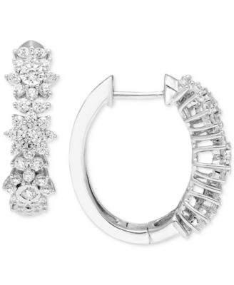 Macy's - Diamond Flower Cluster Hoop Earrings (1 ct. t.w.) in 10k White Gold