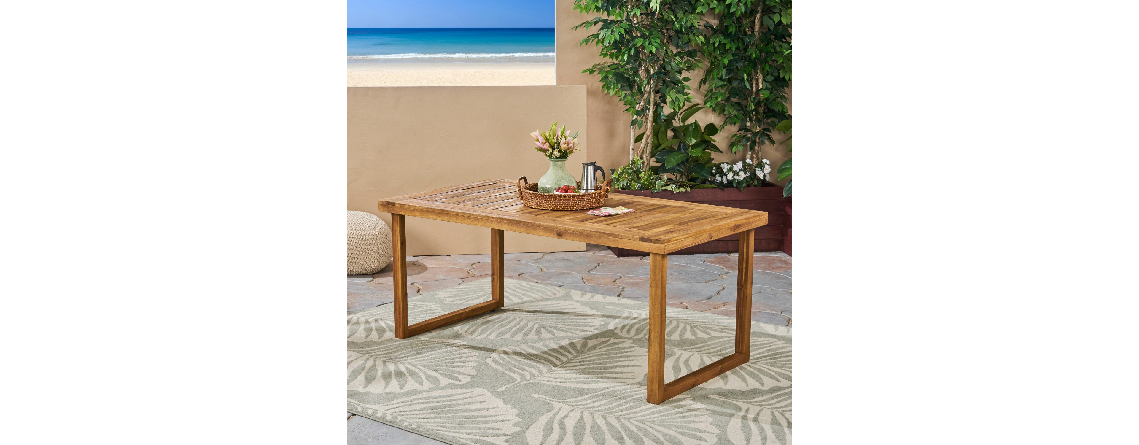 Outdoor 69" Acacia Wood Dining Table, Sandblast Natural Finish