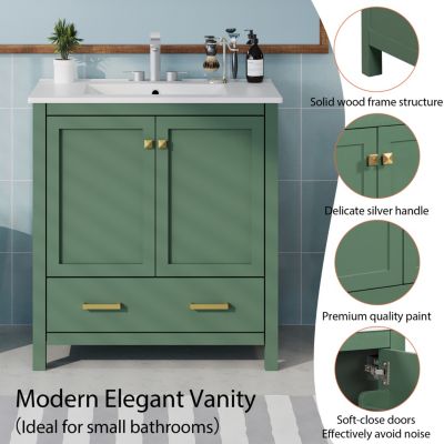  30" Green Bathroom Vanity with Sink and Storage