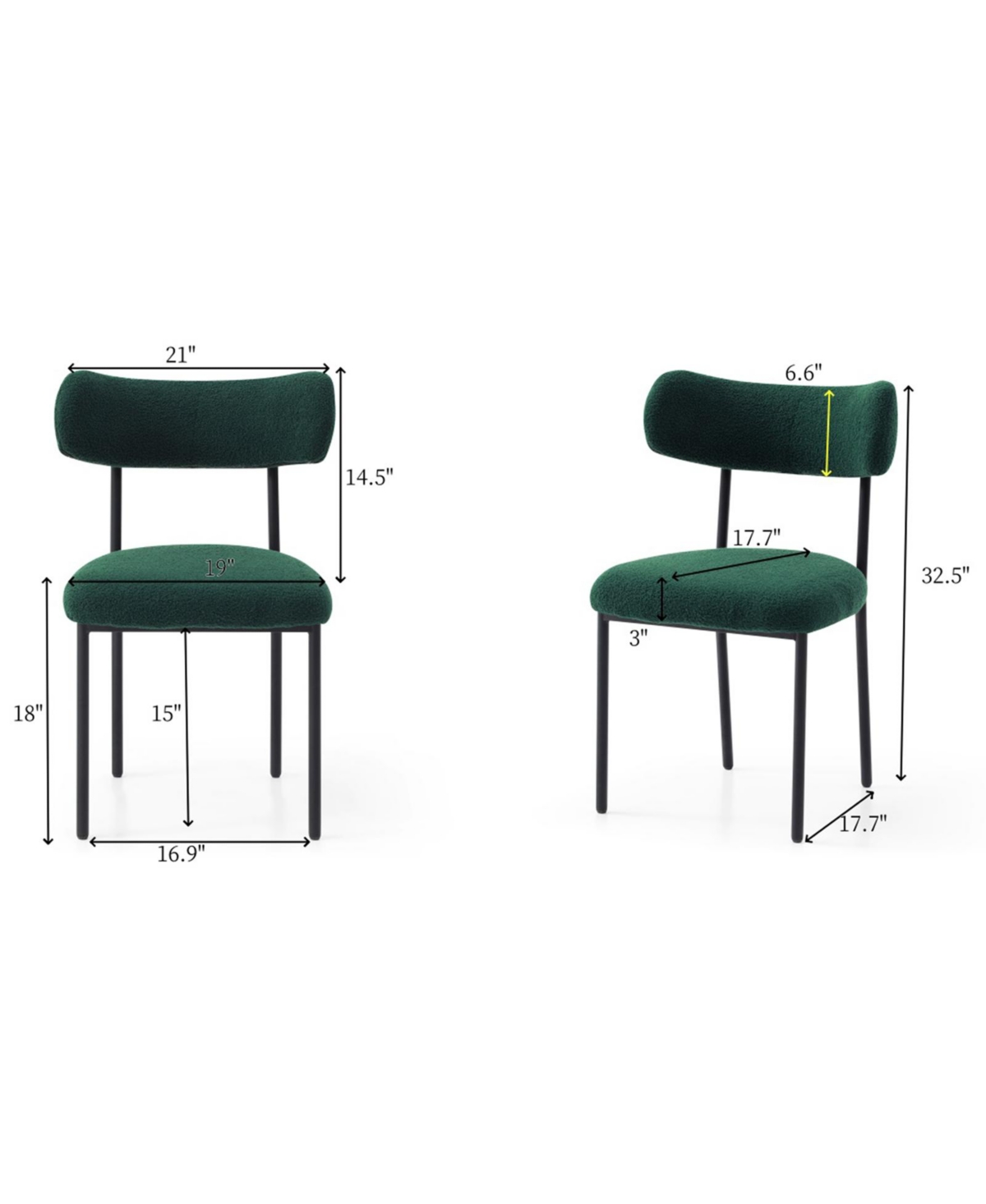 Streamdale Furniture Dining Chairs Set of 2,Round Upholstered Sherpa Fabric Dining Room Chairs with Curved Backrest, Mid-Century Modern Accent Chairs