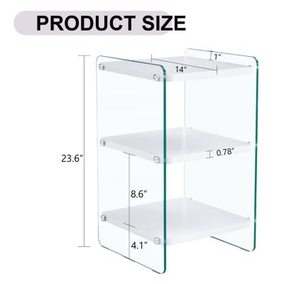 3-Tier Bedside Table with Glass Panels and MDF Surface