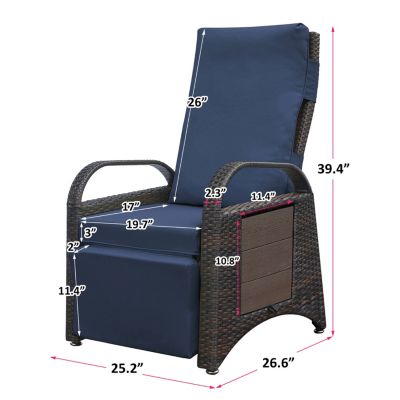 Streamdale Navy Outdoor Adjustable Recliner Chair with Cushions