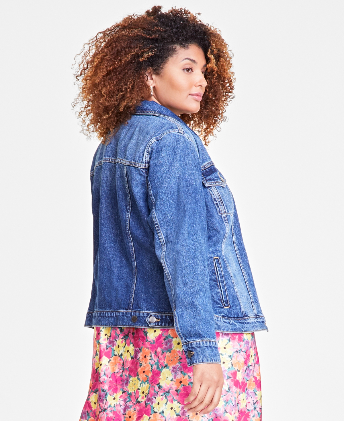 On 34th Trendy Plus Size Classic Denim Trucker Jacket, Created for Macy's
