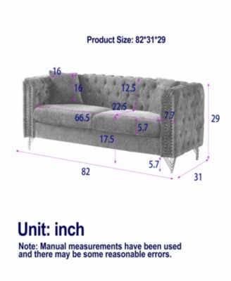 Chenille Pull Buckle Design Sofa for Living Room, Buttons Tufted With Copper Nail Decoration Armrest, Modern Couch Upholstered Button And Metal Legs
