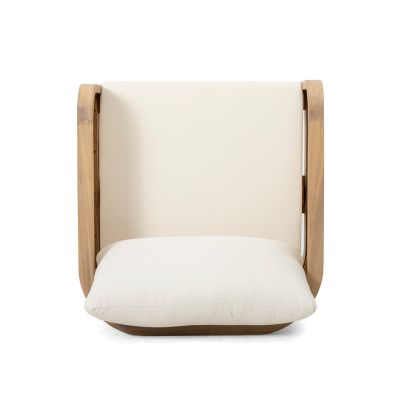 Outdoor Acacia Wood Patio Club Chair, Textilene Patio Furniture, Waterproof Thick Cushion Deep Seating for Porch, Garden, Backyard, Balcony, Weight Capacity 400lbs, Light Teak Finish, Beige