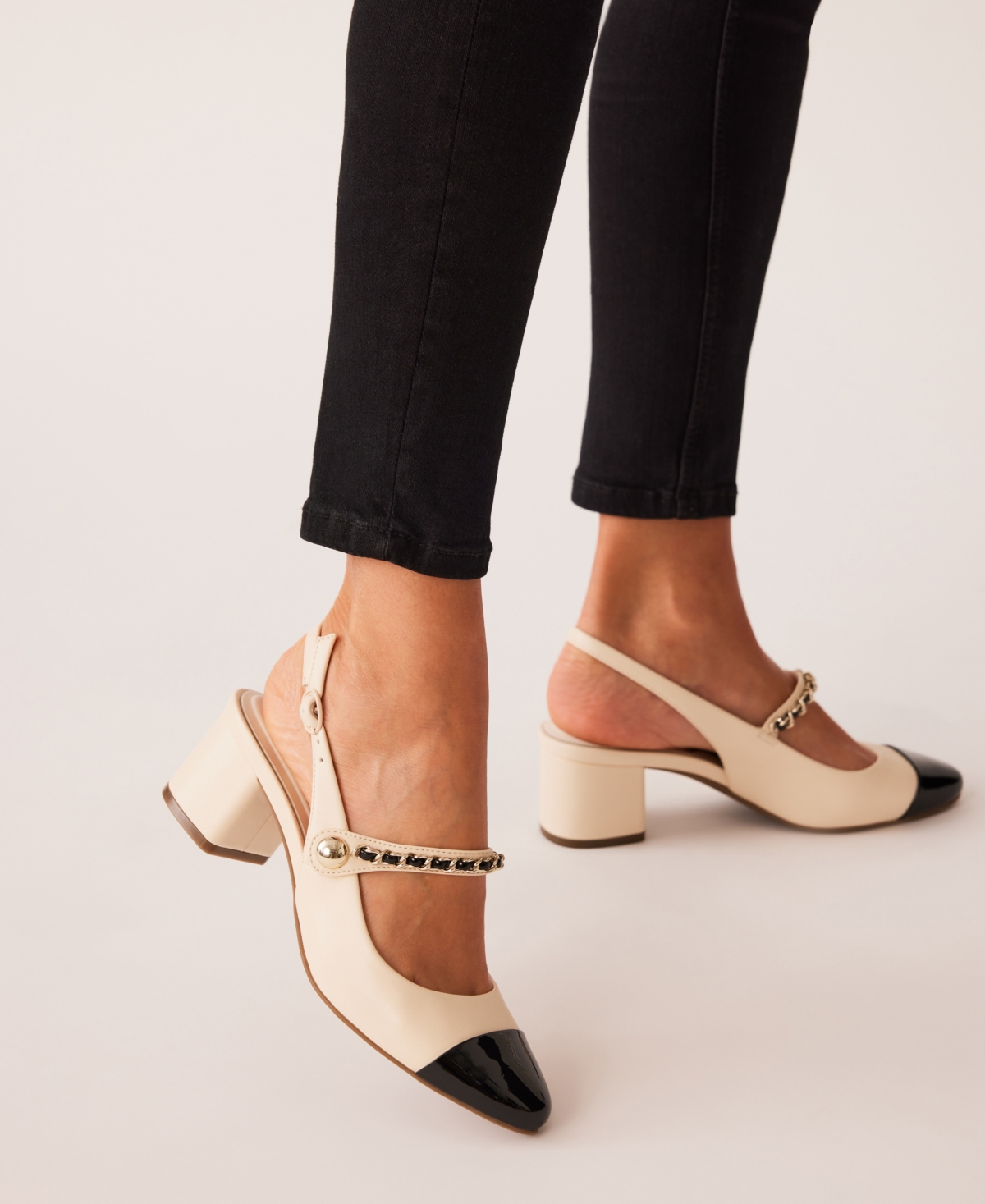 Anne Klein Women's Padova Cap Toe Mary Jane Slingback Block Heel Pumps -Blk