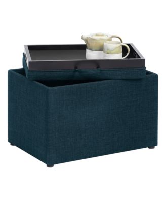 22.75" Faux Linen Accent Storage Ottoman with Tray
