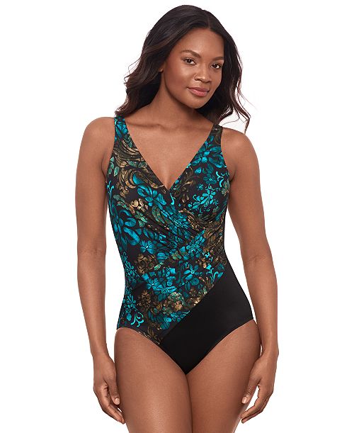 alfani Miraclesuit Women's Flor De Mare Oceanus Tummy-Control One-Piece Swimsuit Women's Fashion Shoes & Accessories