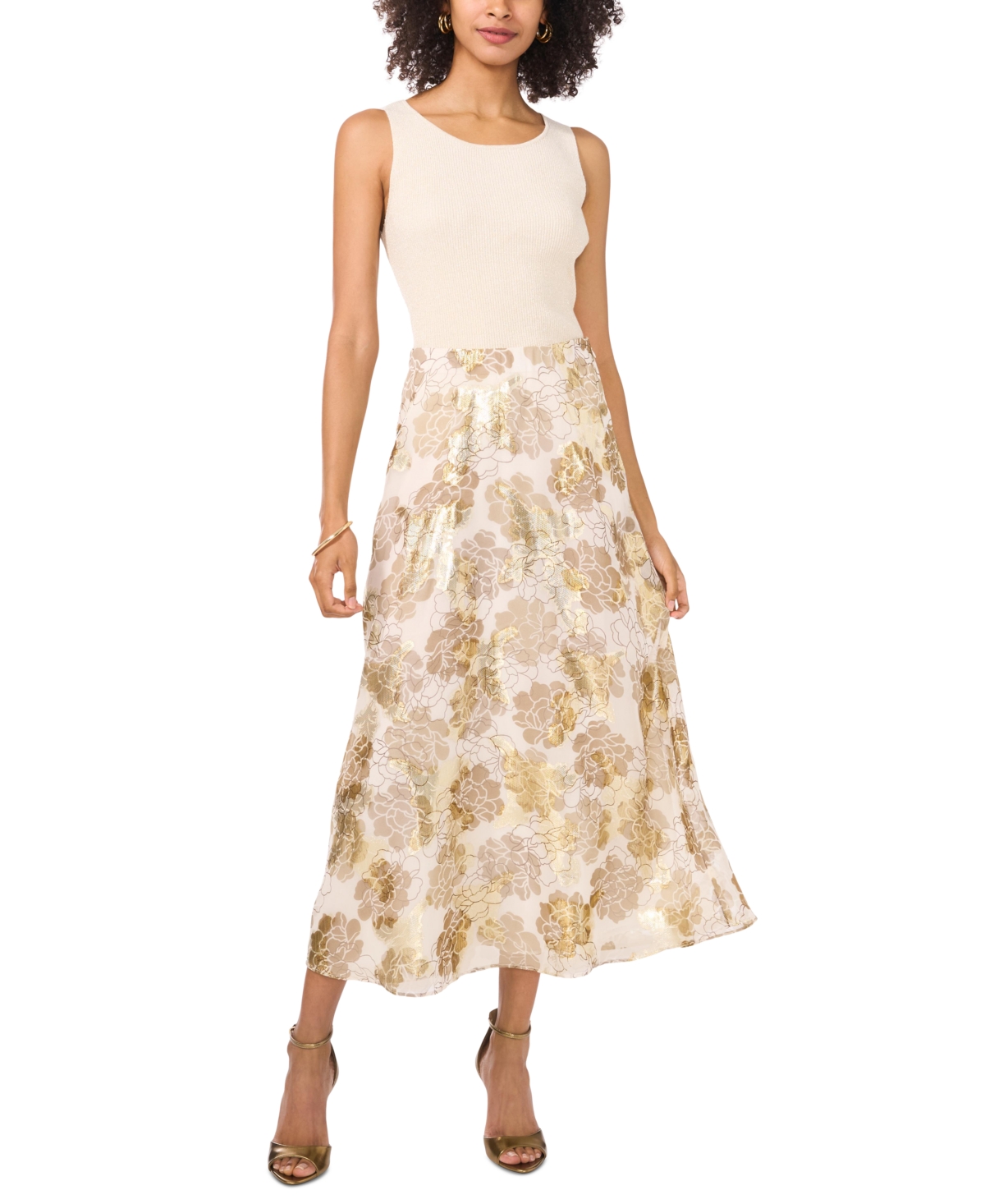 Vince Camuto Women's Metallic Floral-Print Midi Skirt