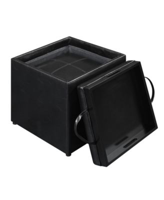 17.5" Faux Leather Park Avenue Ottoman with Stool and Tray