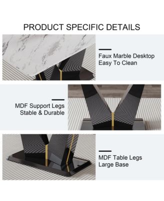 Table and chair set, white imitation marble texture glass tabletop, black MDF table legs, stable and beautiful. Modern simple dining table, comfortable seating.