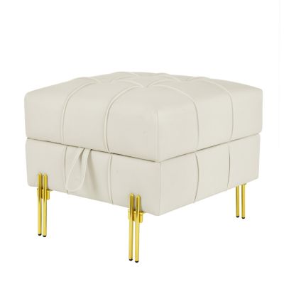 Anti-Scratch Leather Storage Ottoman with Golden Legs (Beige)