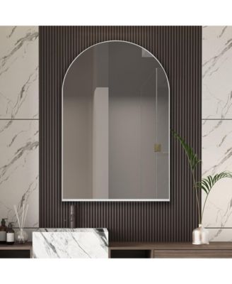  Arched Mirror Cabinet with Shelves, 24x36in, White