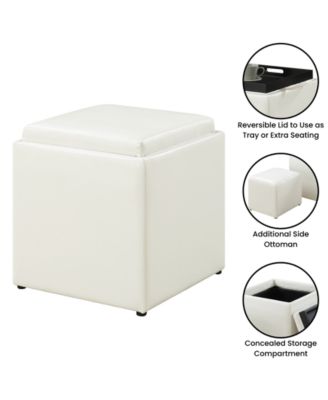 17.5" Faux Leather Park Avenue Ottoman with Stool and Tray
